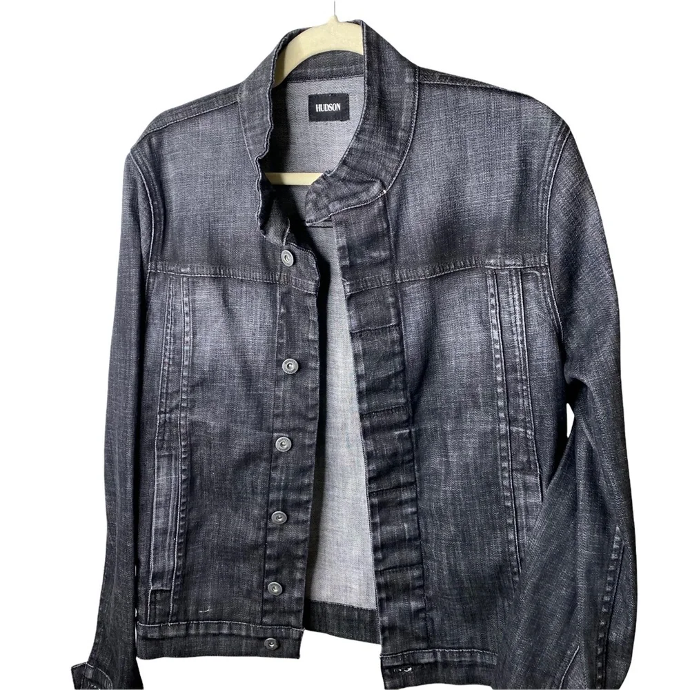 Hudson Jeans Moto Oversized Jacket Grey Black Denim Size Small - Picture 10 of 16